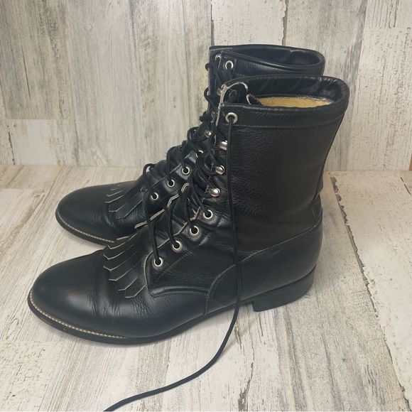 Justin Boots Other - Justin Vintage Roper Fringe Lace Up Cowboy Boots-Black size 10 Military Rodeo